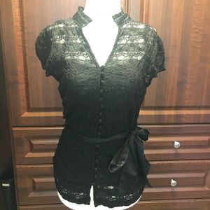 Black lace short sleeve blouse